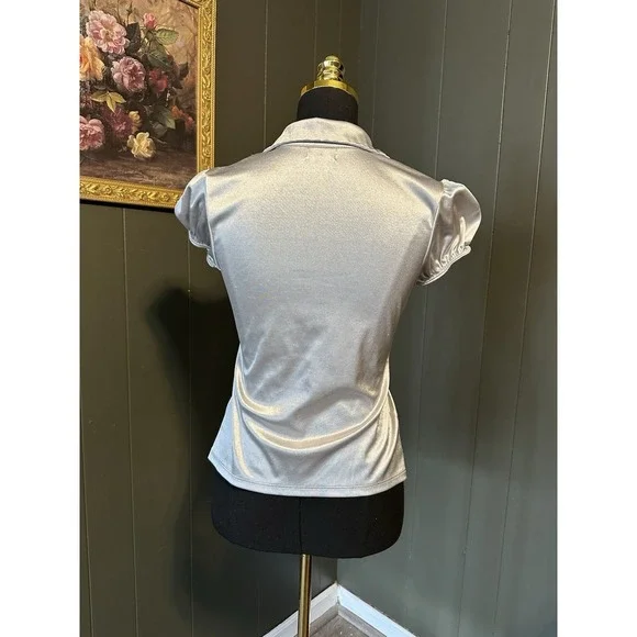 Wet Seal Y2K Silver Babydoll Blouse Top M Medium - Picture 4 of 8